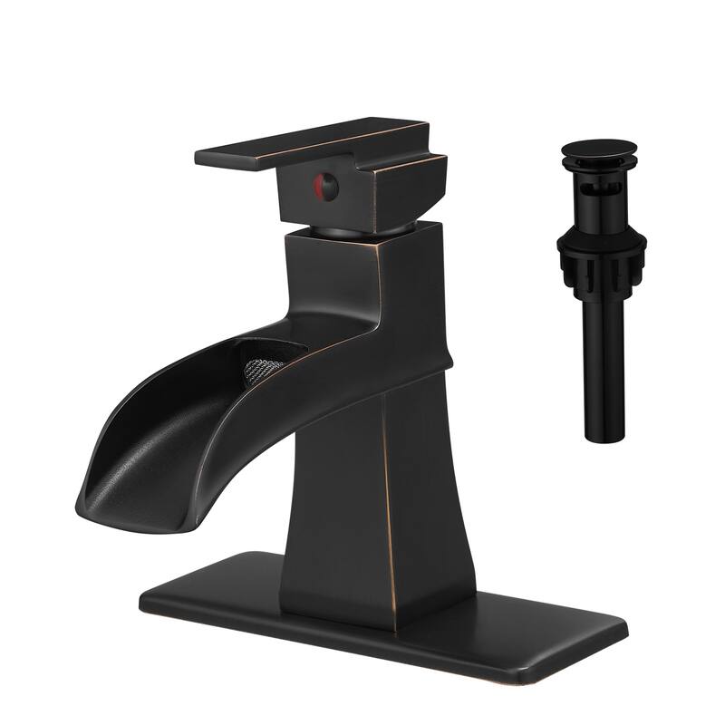Modern Single Handle Waterfall Bathroom Sink Faucet with Pop Up Drain and Supply Line, Corrosion and Rust Resistant