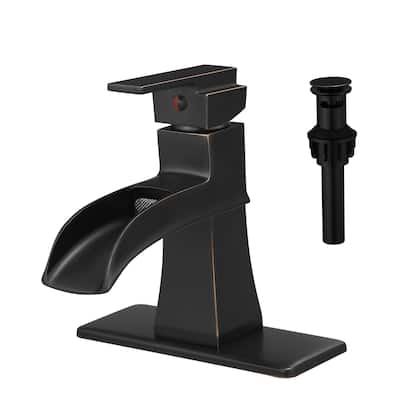 Sink Faucet With Deck Plate Waterfall ORB with Pop Up Drain and Supply for Sink 1 Hole One Handle Faucets Vanity Bath Mixer Tap