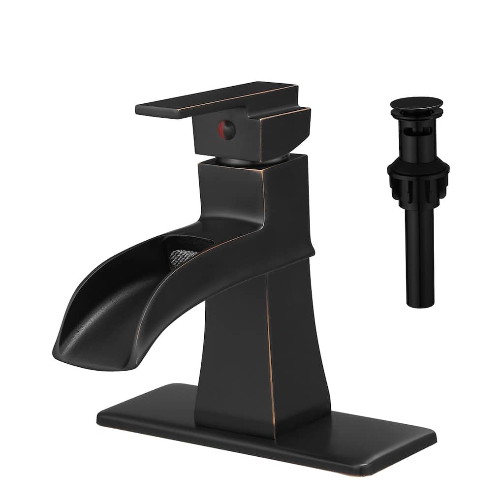 Sink Faucet With Deck Plate Waterfall ORB with Pop Up Drain and Supply for Sink 1 Hole One Handle Faucets Vanity Bath Mixer Tap