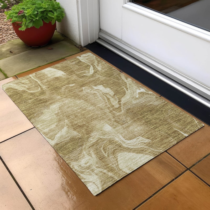 Machine Washable Indoor/ Outdoor Chantille Abstract Motion Rug - Brown - 1'8" x 2'6"
