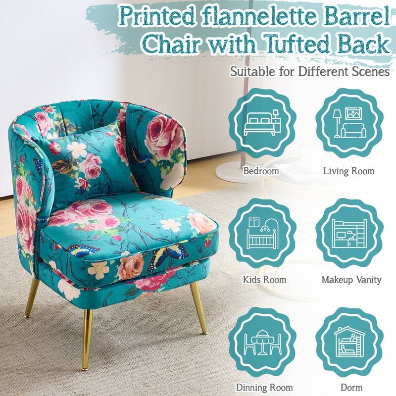 Mid Century Modern Upholstered Reading Chair with Lumbar Pillow, Gold Metal Legs, Small Space Friendly for Living Room Bedroom