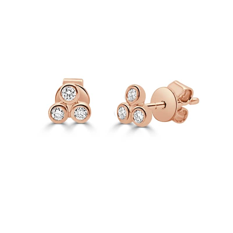 Joelle Collection 14K White Gold 3-Stone Bezel Stud - Rose