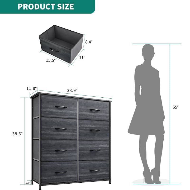 Modern Wide Dresser Storage Tower with 8 Drawers