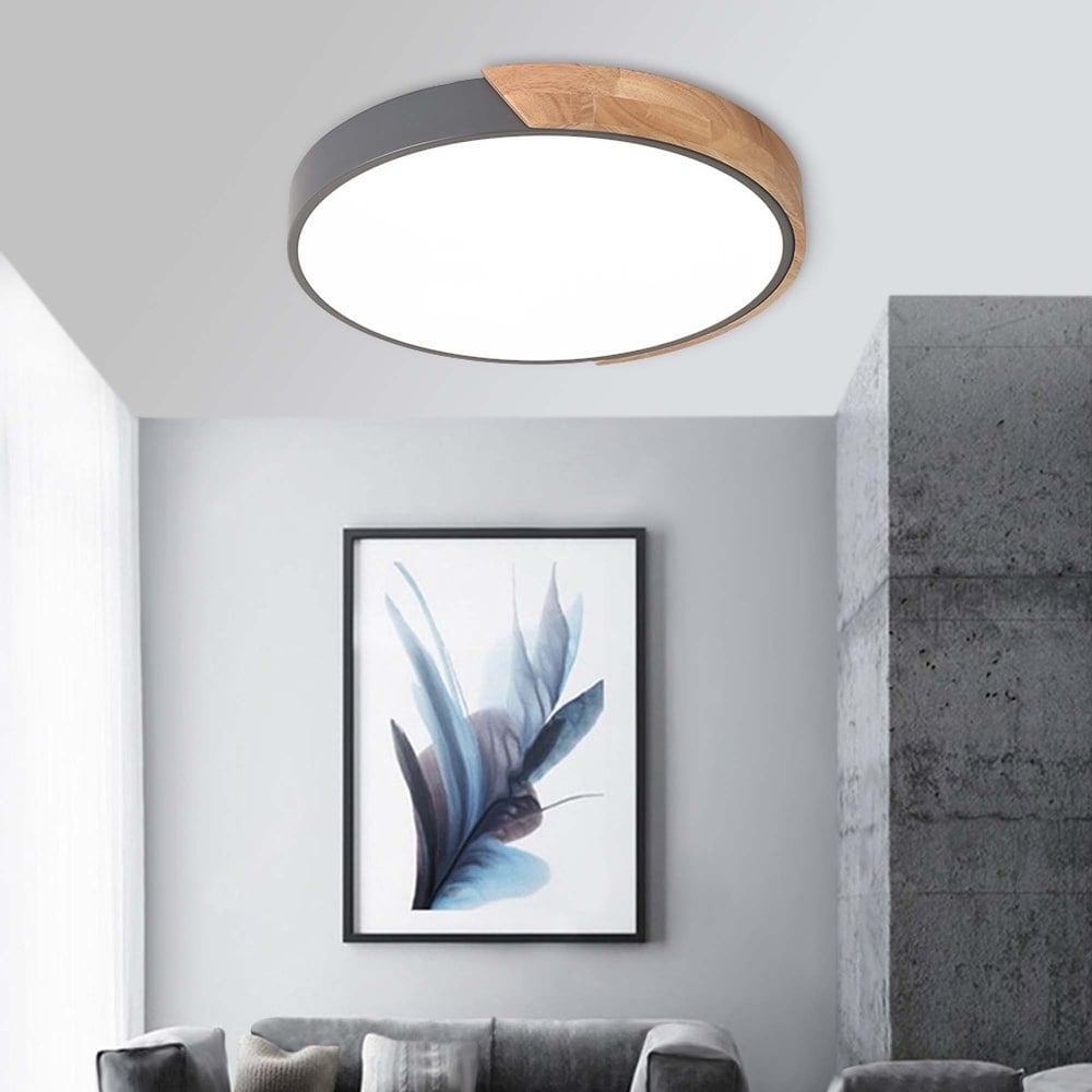 1 Light Farmhouse Grey Dome Round Integrated LED Wood Flush Mount Ceiling Light for Kitchen Island On Sale Bed Bath Beyond 40705426