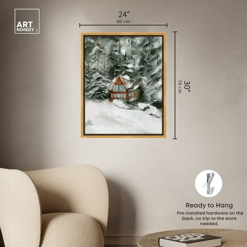 Art Remedy Winter In December Framed Landscape 1 Piece Canvas Wall Art Watercolor Style