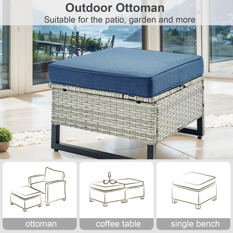 Gymojoy Outdoor Wicker Ottomans with Olefin Cushions