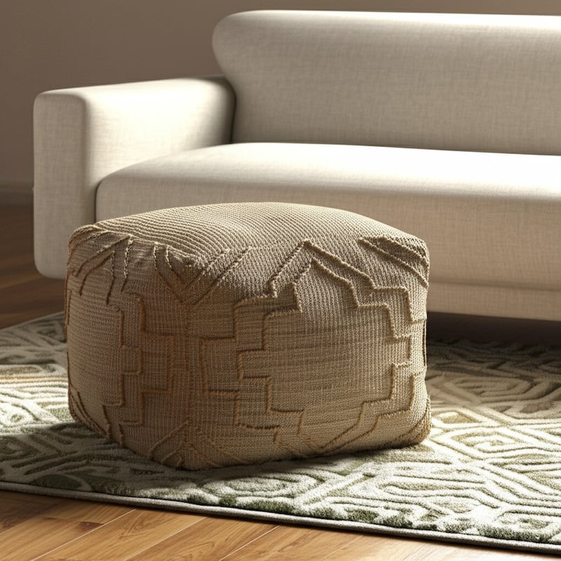 HomeRoots 18" Natural Jute Blend Cube Quatrefoil Pouf Ottoman - Natural - 18' X '18' X '18