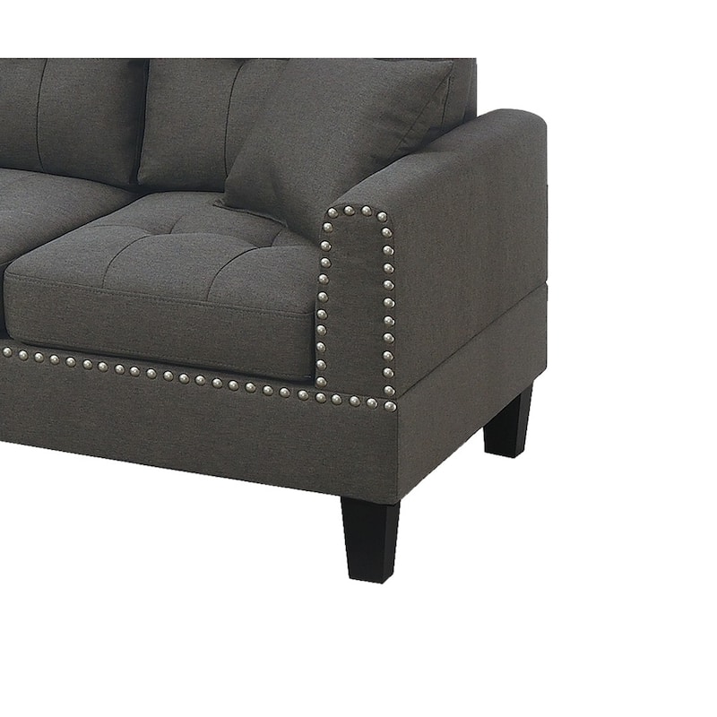 Ena 2pc Sectional Sofa Set with Chaise, 2 Pillows, Dark Brown Linen