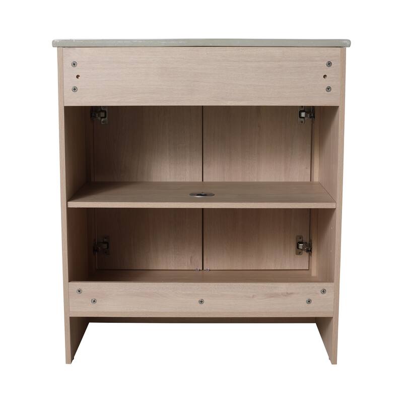 Freestanding Bathroom Vanity with Ceramic Sink, Adjustable Shelf, Soft Closing Doors & Metal Handles - 30in L Plywood