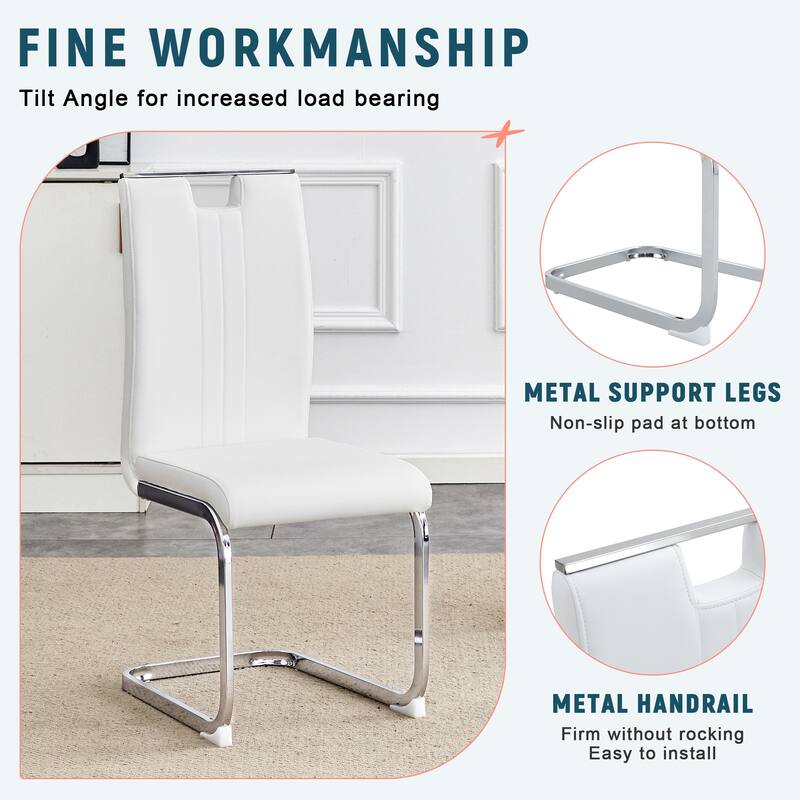 Set of 4 white PU material bow-shaped chairs - Adding fashion to minimalist and contemporary home styles, with product
