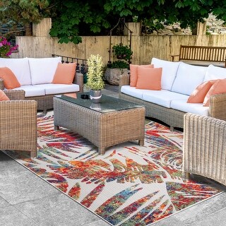 Superior Tropical Leaves Coastal Indoor Outdoor Area Rug