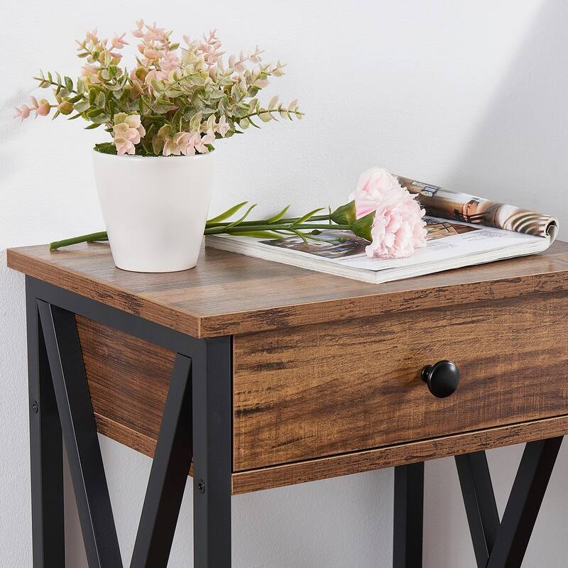Javlergo Tall Side End Table, Modern Nightstand with Storage Shelf and Drawer