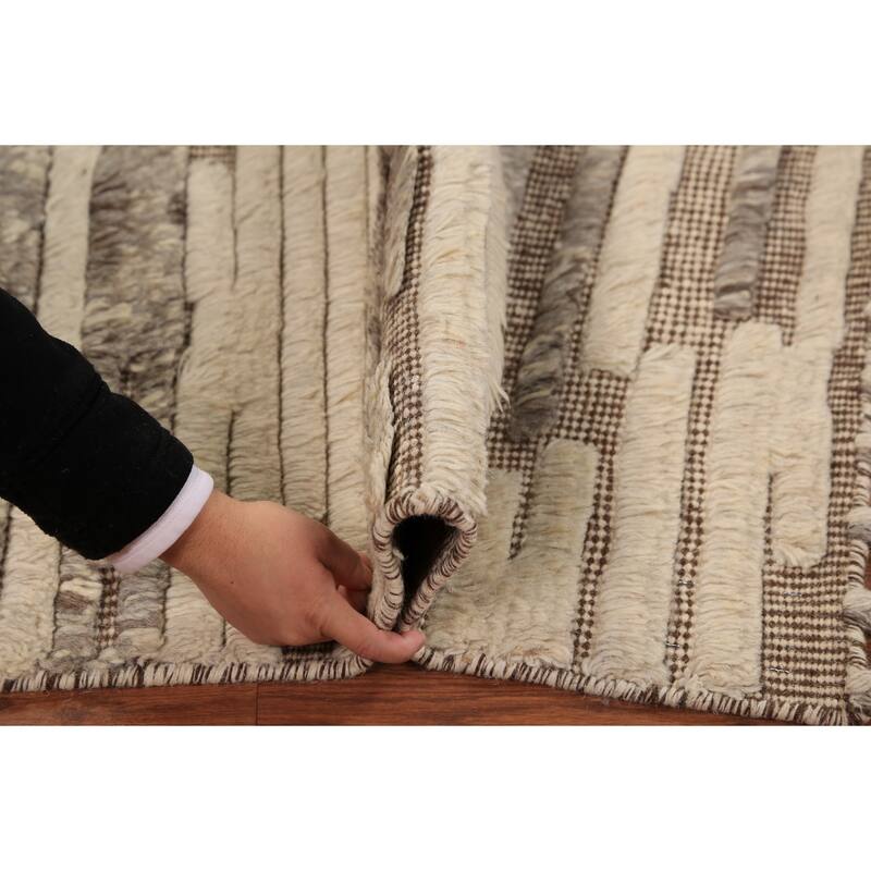 Modern Striped Moroccan Foyer Rug Handmade Wool Carpet - 2'0"x 3'0"