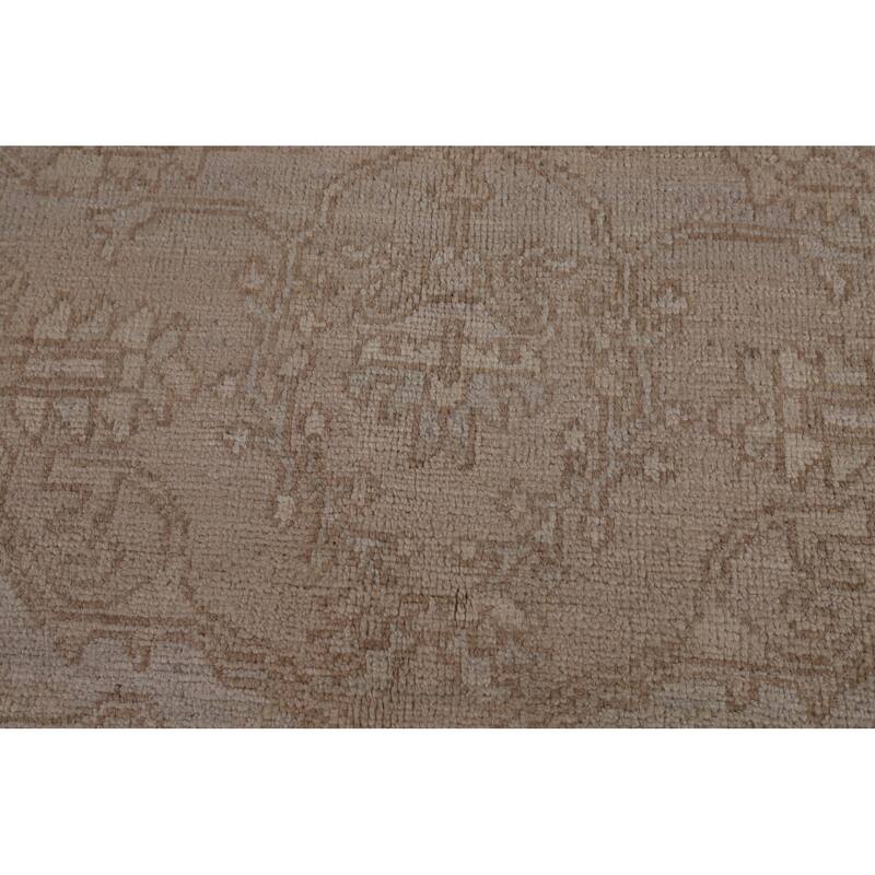 Vegetable Dye Geometric Oushak Area Rug Hand-Knotted Wool Carpet - 6'1"x 8'11"