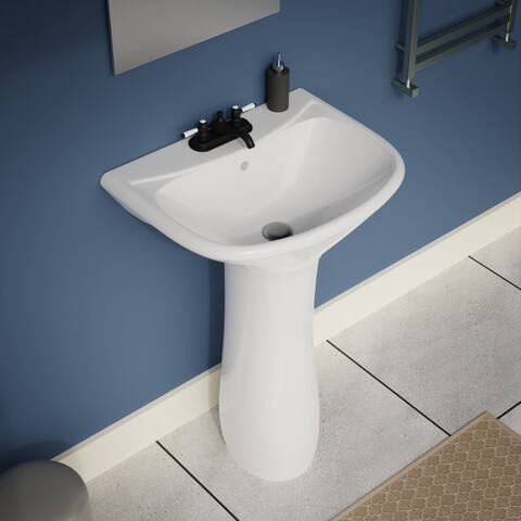 White Compact Pedestal Sink with Overflow Scratch And Stain Resistant Renovators Supply
