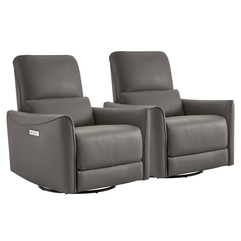 Spruce & Spring Asher Power Swivel Glider Recliner - Charcoal-Faux Leather-Set of 2