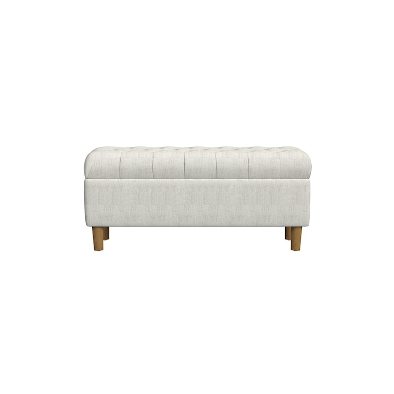 HomePop Button Tufted Top Storage Bench with Wood Legs - Textured Cream Woven