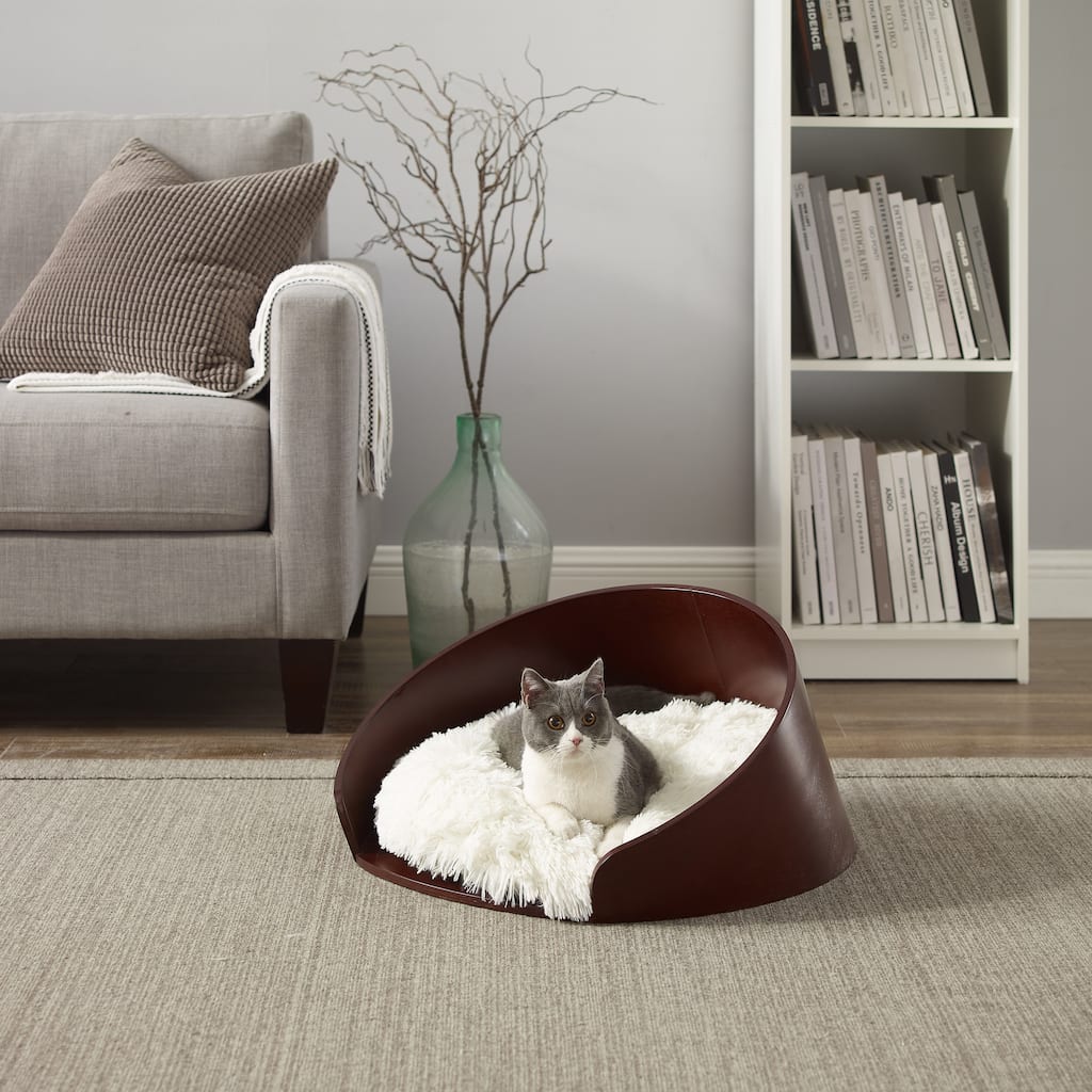 Sam's Pets Kuai Cat Bed Bent Wood Faux Fur Small Dark Brown