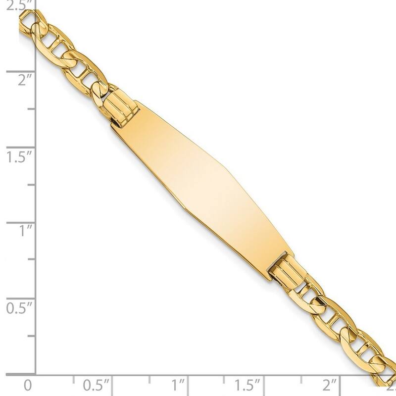 Curata 10mm 14k Engravable Nautical Ship Mariner Anchor Soft Diamond Shape ID Bracelet