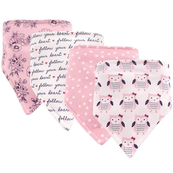 slide 1 of 1, Hudson Baby Infant Girl Cotton Bandana Bibs 4pk, Owl, One Size - Owl - One Size