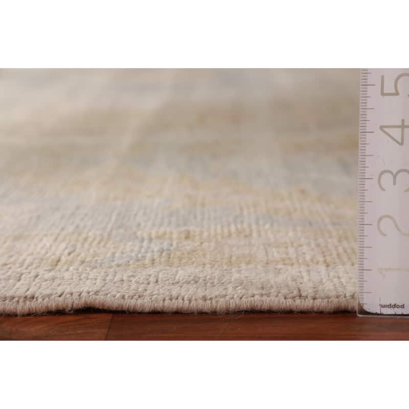 Hand Knotted Oriental 100% Wool Carpet Transitional All-Over Beige & Ivories Oushak Area Rug - 11' 10'' X 9' 0''