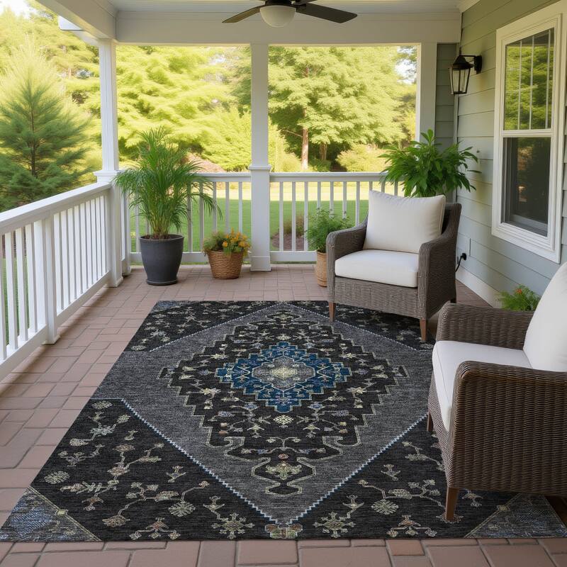 Machine Washable Indoor/ Outdoor Global Marrakesh Chantille Rug - Black - 3' x 5'