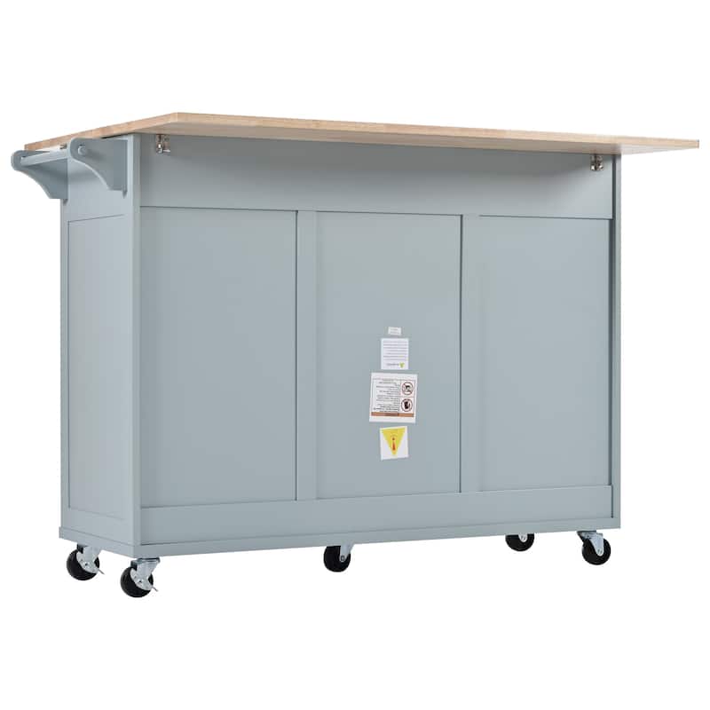 Roomfitters Kitchen Island with Foldable Counter Top, Kitchen Storage Cart with Slide-Out Shelf, Towel Rack and Drawer