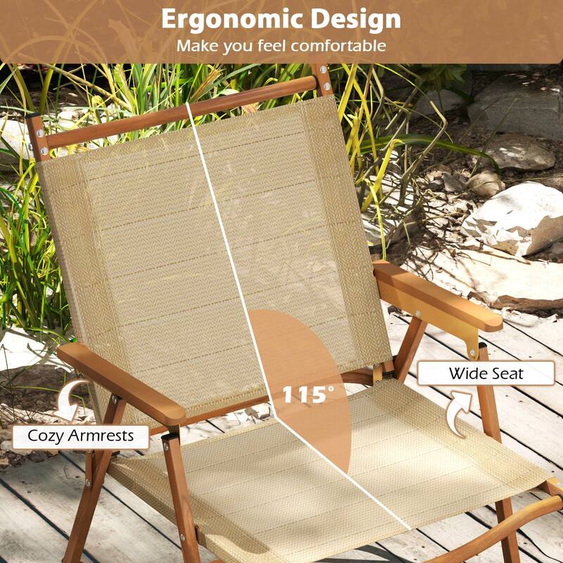 Costway Folding Camp Chairs Set of 2 with Aluminum Frame Support 400 - Beige