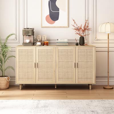 62.20"Elegant and Functional 4-Door Rattan Sideboard/Buffet