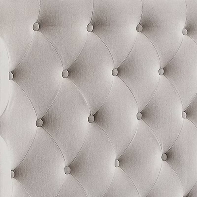 Rozy King Bed, Wingback Tall Headboard, Nailhead Trim, Ivory Upholstery