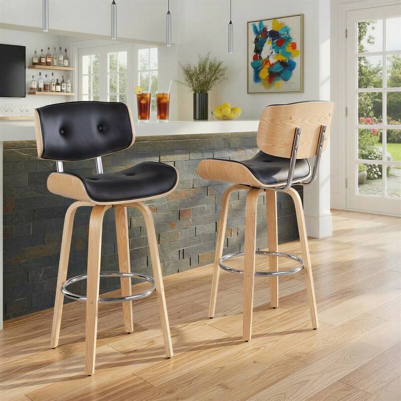 Carson Carrington Leksand 30" Fixed-Height Bar Stool with Bent Wood Legs (Set of 2)