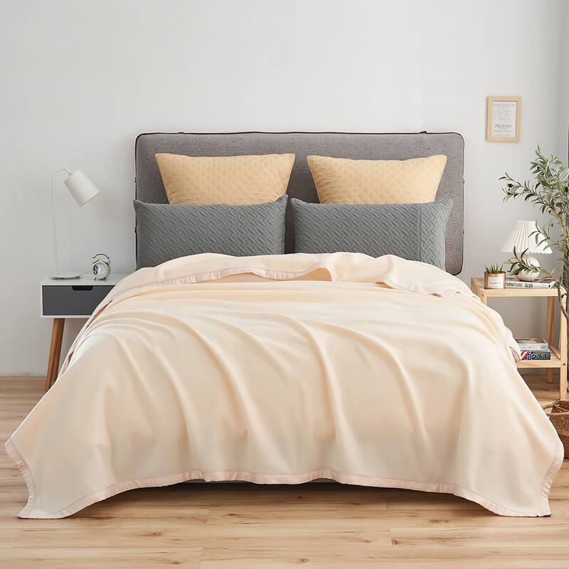 All Seasons Year Round Sheet Blanket with Satin Hem - Queen - Cream