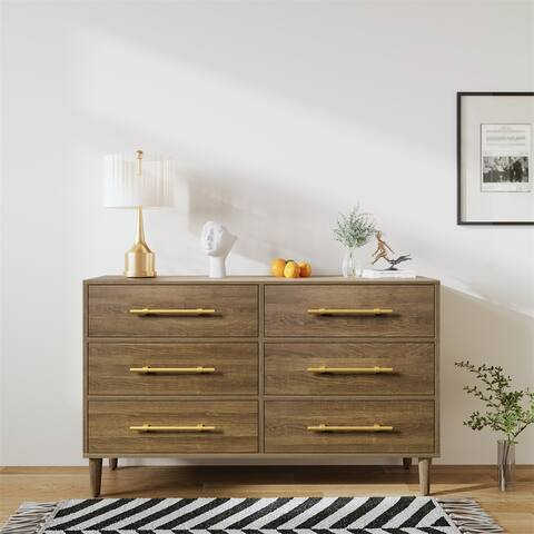 Merax Mid-Century Modern 6 Drawers Dresser with Golden Handles