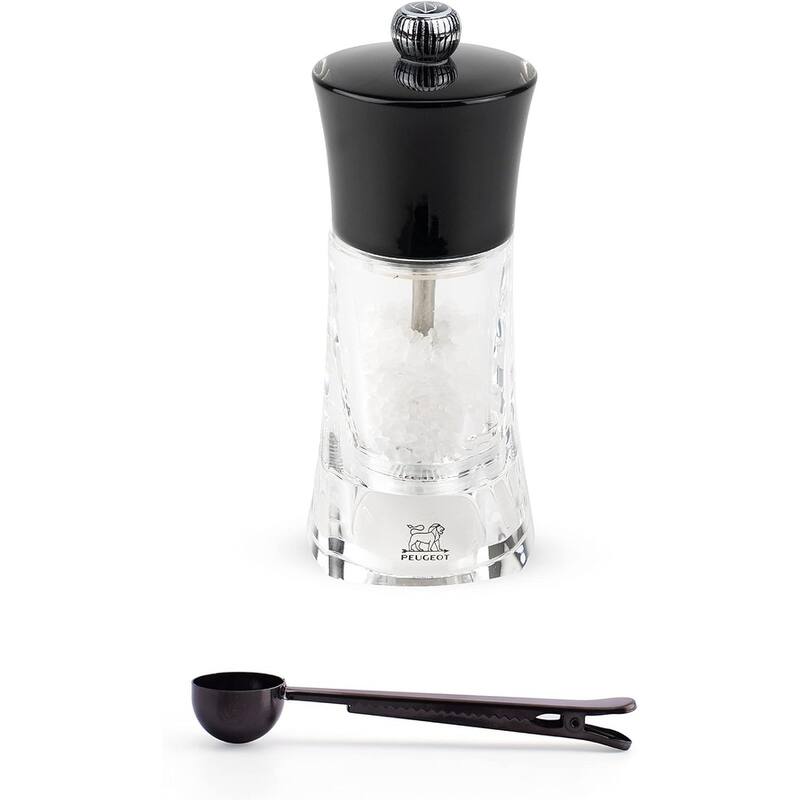Peugeot Molene Salt Mill Gift Set, 5.5-Inch, Black - With Stainless Steel Spice Scoop/Bag Clip (Salt Mill) - 2 Piece