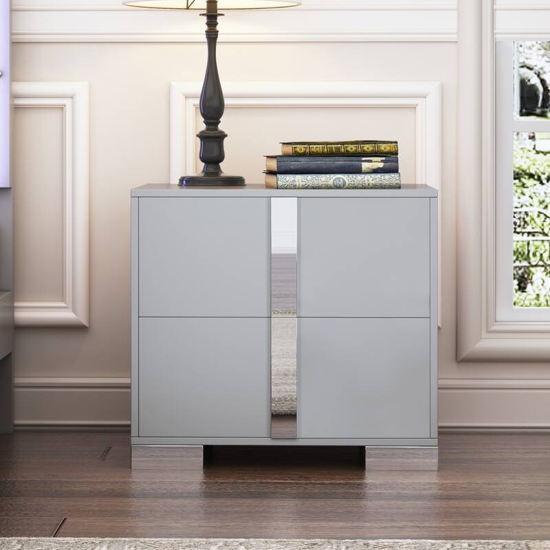 23.3" Elegant Nightstand Classic Bedside Storage with Metal Foot and 2 Drawers