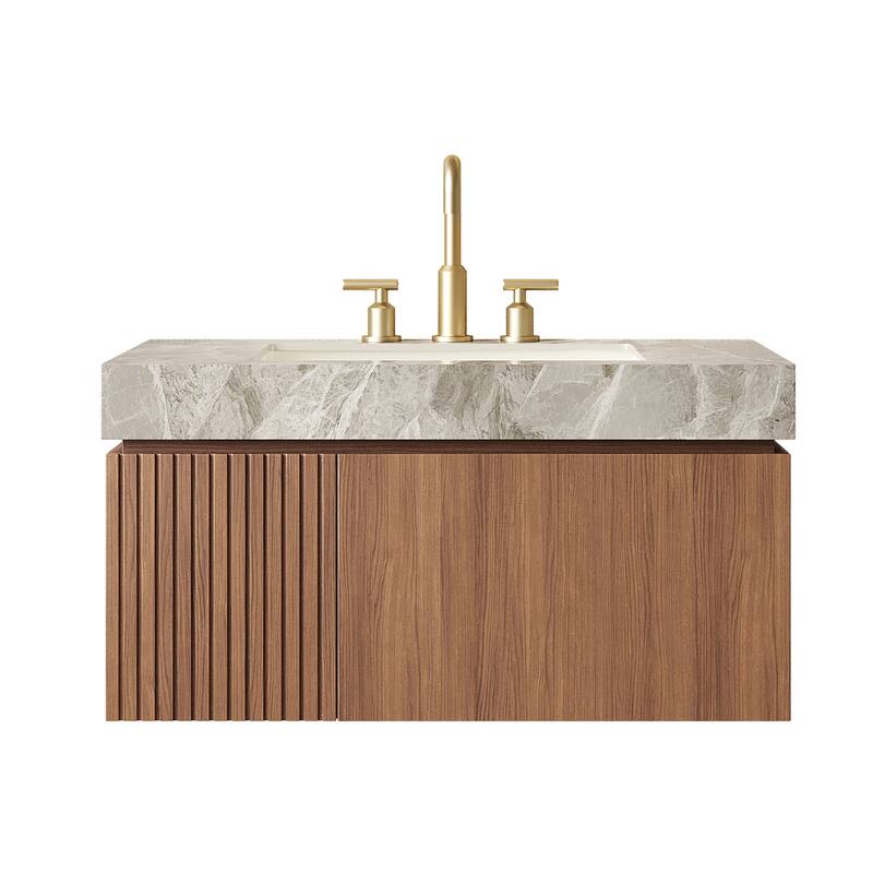 Floating Bathroom Vanity with Sintered Stone Top & Undermount Ceramic Basin with Three Pre-drilled Faucet Holes