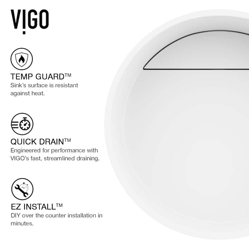 VIGO Montauk 15"L x 15"W x 5"H Matte Stone Round Bathroom Vessel Sink