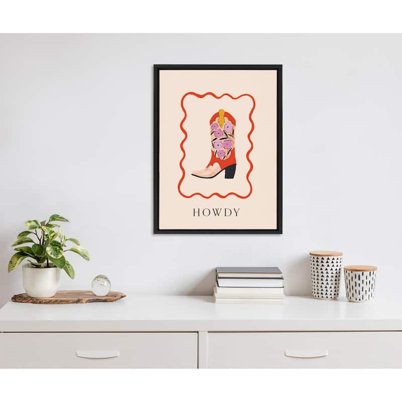 Kate and Laurel Sylvie Howdy Framed Canvas by Duchess Plum