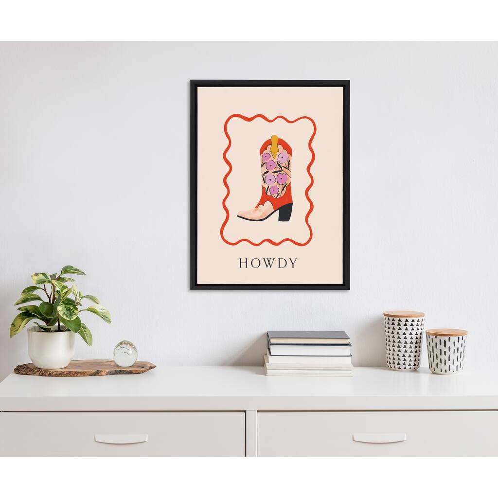 Kate and Laurel Sylvie Howdy Framed Canvas by Duchess Plum