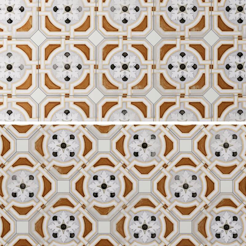 Merola Tile Vaudeville Octagon Deco Zimer with Taco Nacar 7-7/8" x 7-7/8" Porcelain Floor and Wall Tile