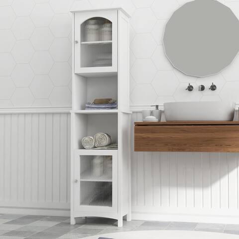 Nestfair Narrow Tall Slim Floor Cabinet Bathroom Cabinet with Glass Doors and Adjustable Shelves