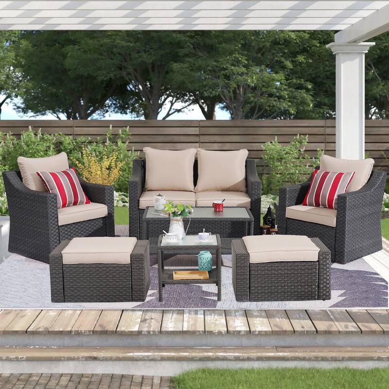Royalcraft 7-Piece PE Wicker Outdoor Conversation Sets - Khaki