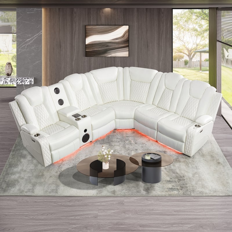 Premium Air Leather Home Theater Loveseat with LED Lights, Recliner with Built-in Speakers & Wireless Charging