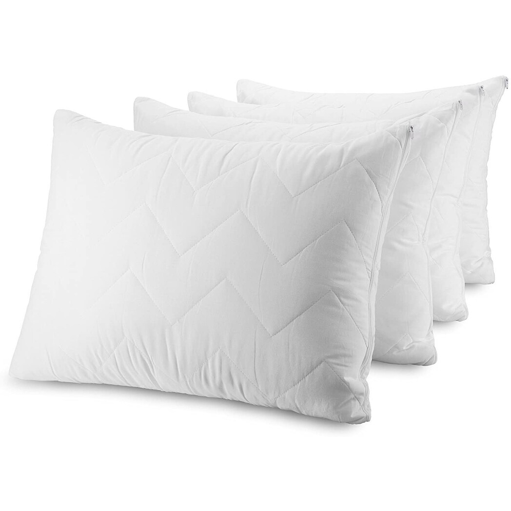 4 Pack Luxury Microfibre Quilted Zipped Pillow Protectors Zip Closing Washable 