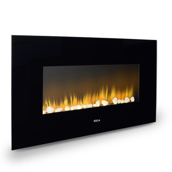 Della 37"inch XL Heat Electric Wall Mount Adjustable Fireplace Heater Recessed with Remote Control, 1400w, Black