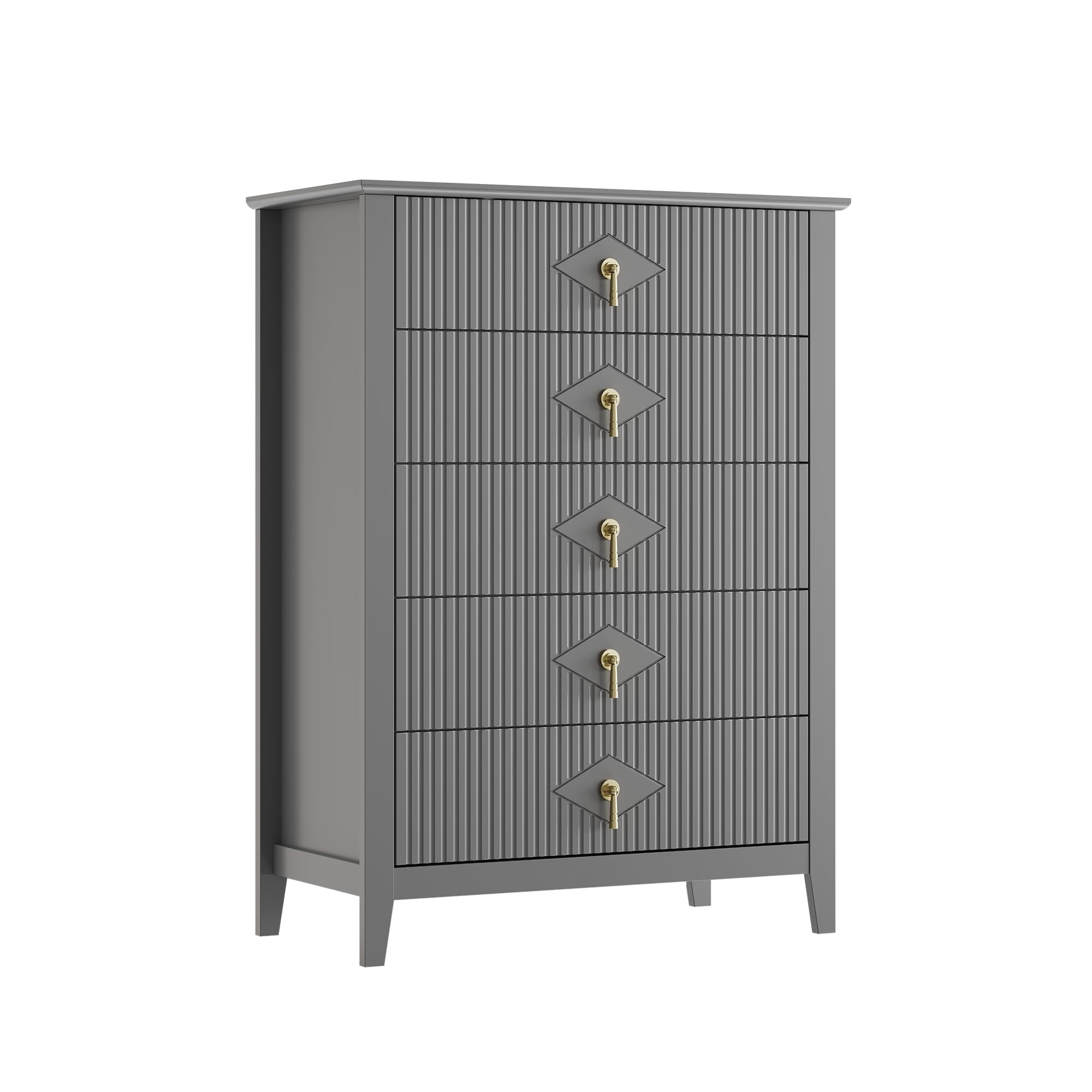 Wood Fluted Dresser, Modern Chest Storage Organizer Cabinet for Living Room Hallway Entryway