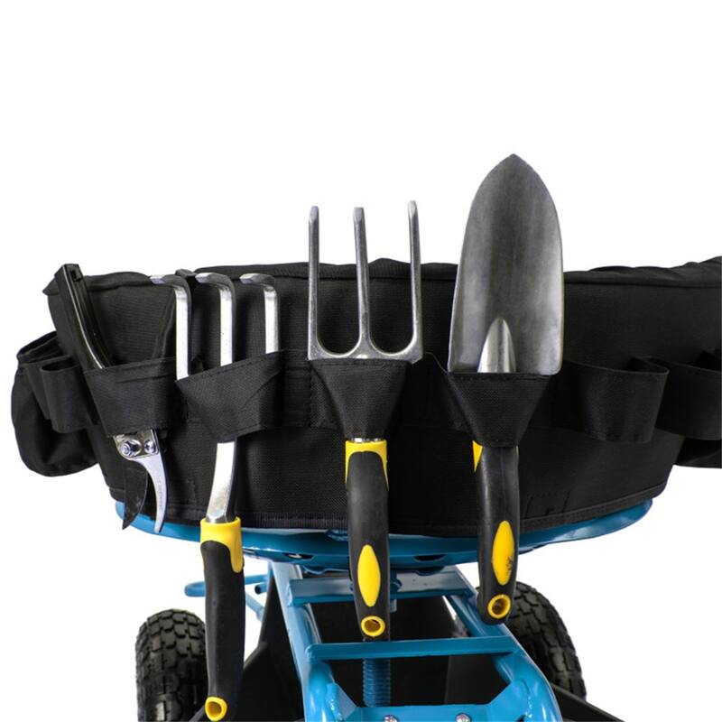 Adjustable Rolling Garden Cart with 360-Degree Swivel Seat Heavy-Duty Metal Frame Storage Basket - 35.5" x 24" x 23.5"-27"