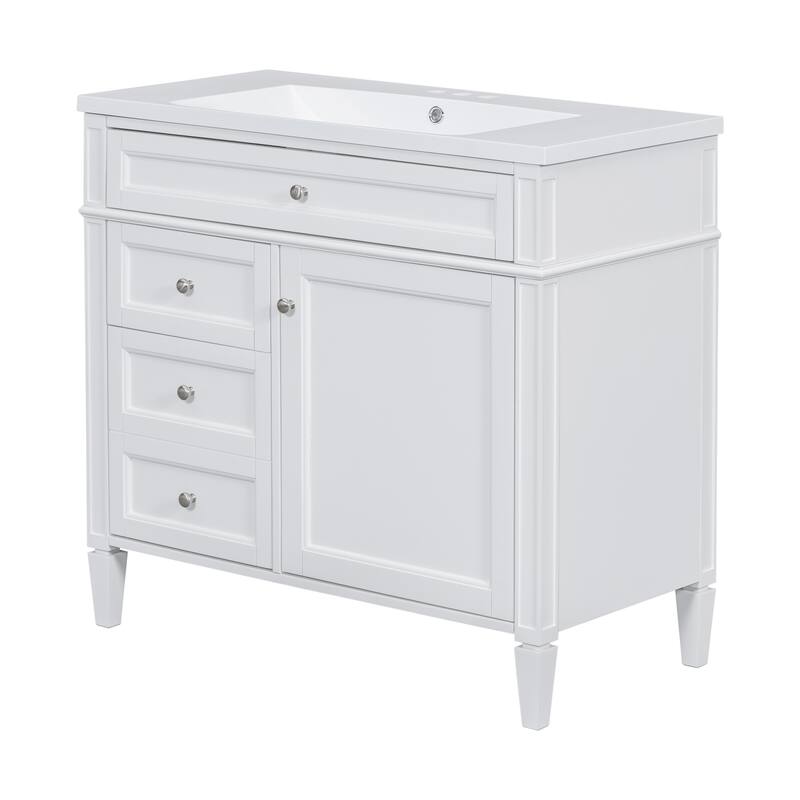 36'' Bathroom Vanity Set with Mirror Cabinet, Modern Bathroom Storage Cabinet with 2 Soft Closing Doors and 4 Drawers