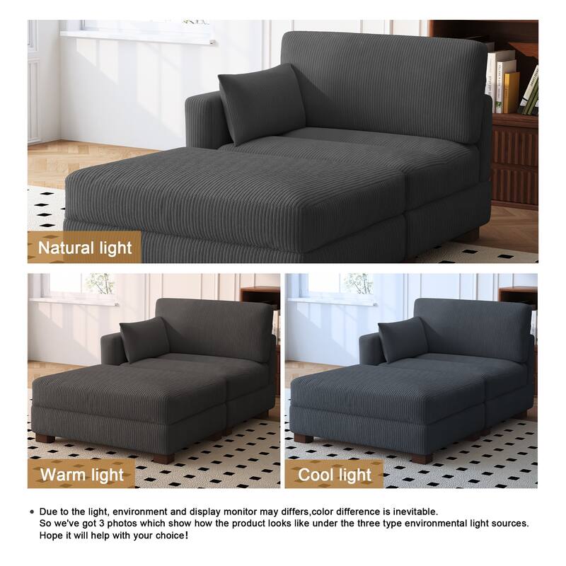 Modern 43'' Corduroy Comfy Sectional Chaise Lounge with Pillow