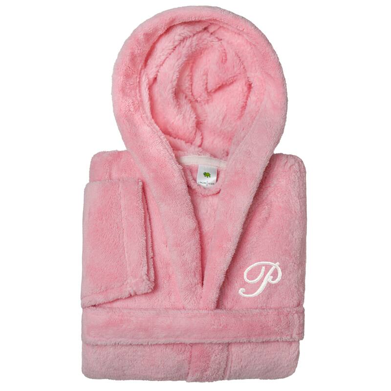 Sweet Kids 100% Polyester SUPER PLUSH Double Brushed Hooded Bathrobe with White Script Monogram - Small - P